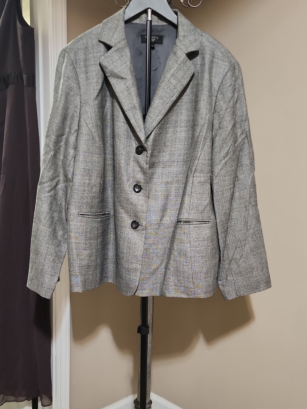 Talbots Heather Gray Plaid Blazer with Notch Lapel
